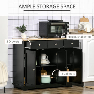 HOMCOM Sideboard with Rubberwood Top and Adjustable Shelves for Dining Room, Kitchen - Black 