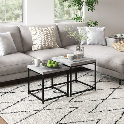 HOMCOM Coffee Table Set of 2, Nest of Tables with 3.5cm Thick Tabletop, Grey 