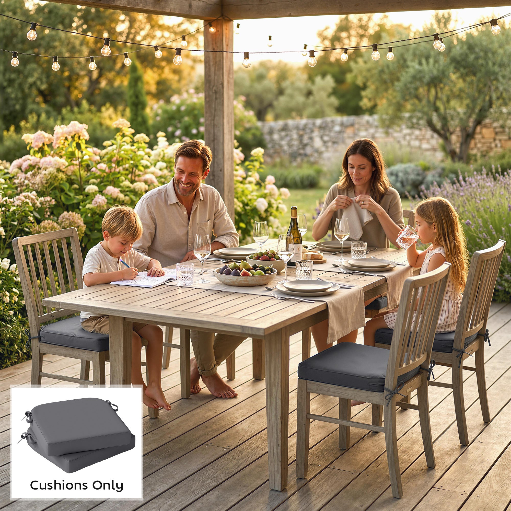 Outsunny Outdoor Chair Seat Cushions Set of 2, Garden Chair Cushions with 7cm Thick Foam & Ties, Dark Grey 
