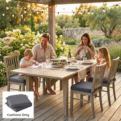 Outsunny Outdoor Chair Seat Cushions Set of 2, Garden Chair Cushions with 7cm Thick Foam & Ties, Dark Grey 