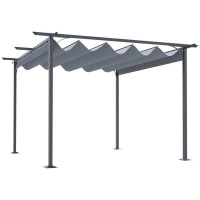 Outsunny 3.5M X 3.5M Metal Pergola Gazebo Awning Retractable Canopy Outdoor Garden Sun Shade Shelter Marquee Party BBQ, Grey 