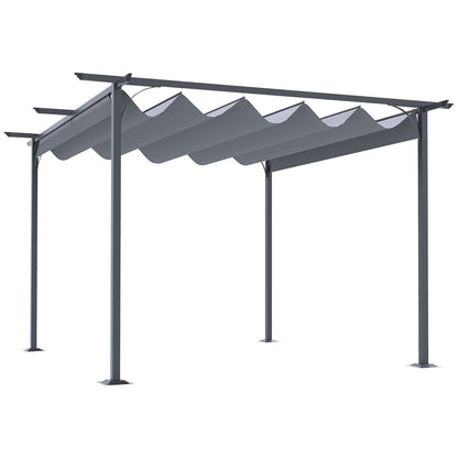 Outsunny 3.5M X 3.5M Metal Pergola Gazebo Awning Retractable Canopy Outdoor Garden Sun Shade Shelter Marquee Party BBQ, Grey