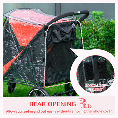 PawHut One-Click Foldable Pet Travel Stroller with Rain Cover, Cat Dog Pushchair with Universal Front Wheels, Shock Absorber, Storage Bags, Mesh Window, Safety Leash for Large and Medium Dogs (Red) 