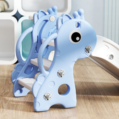AIYAPLAY 3 in 1 Kids Slide with Climber, Basketball Hoop and Ball, Giraffe Shape Climber Slide for Indoor Kids Age 1-3, Blue 