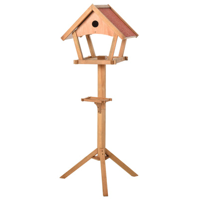 PawHut Wooden Bird Table Freestanding Feeding  Station for Garden Outside ,139H cm, Natural 