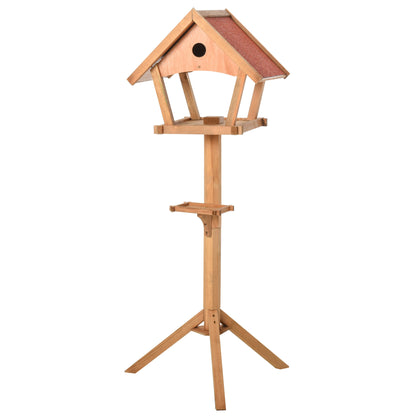 PawHut Wooden Bird Table Freestanding Feeding  Station for Garden Outside ,139H cm, Natural 