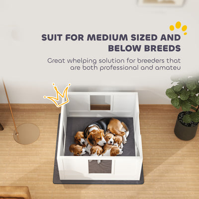 PawHut Whelping Box for Dogs with Whelping Pad, Adjustable Entrance, Non-slip Foot Pads, for Medium Dogs, 100 x 96cm 
