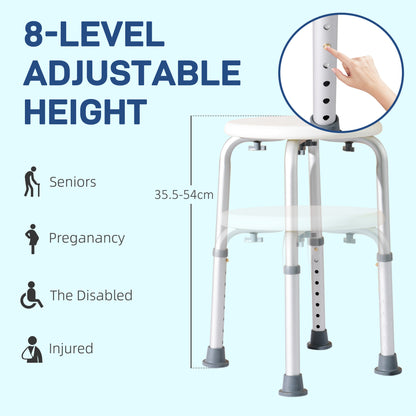HOMCOM Shower Chair, Height Adjustable Aluminium Shower Stool with Non-Slip Feet for Disabled, Elderly, White 