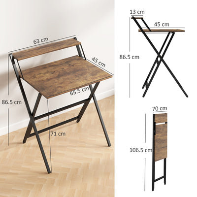 HOMCOM 70 cm Folding Computer Desk with Monitor Shelf - Rustic Brown 