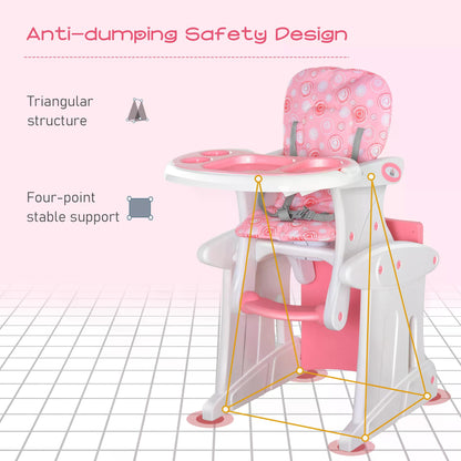 HOMCOM HDPE 3-in-1 Baby Booster High Chair Pink 