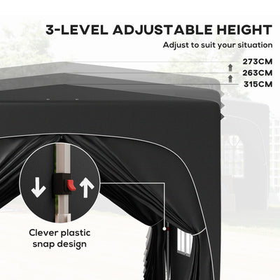 Outsunny 3 x 3m Pop-Up Gazebo Shelter, with Accessories - Black 