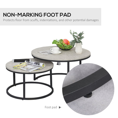 HOMCOM Set of Two Marble-Effect Stacking Tables - Wood Grey 