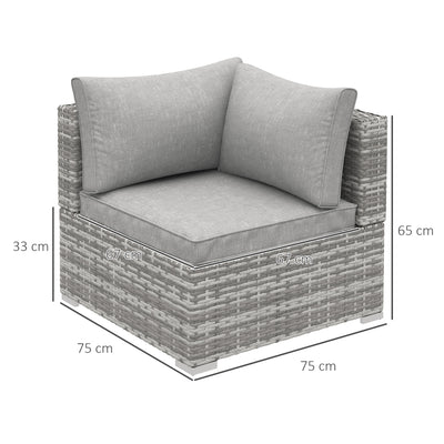 Outsunny Outdoor PE Rattan Corner Sofa, Garden Wicker Furniture Single Sofa Chair w/ Cushions, Light Grey 