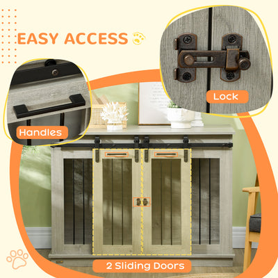 PawHut Dog Crate Furniture for Large Dogs, Double Dog Cage for Small Dogs, with Divider - Grey 