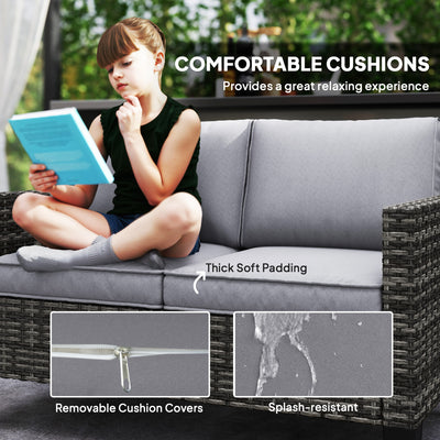 Outsunny Two-Seater Rattan Outdoor Sofa - Dark Grey 