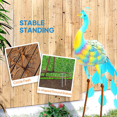 Outsunny Peacock Garden Statue, Standing Garden Ornament, Metal Garden Gift with Stakes for Patio Pond Landscape Decoration, Multi-Colour 