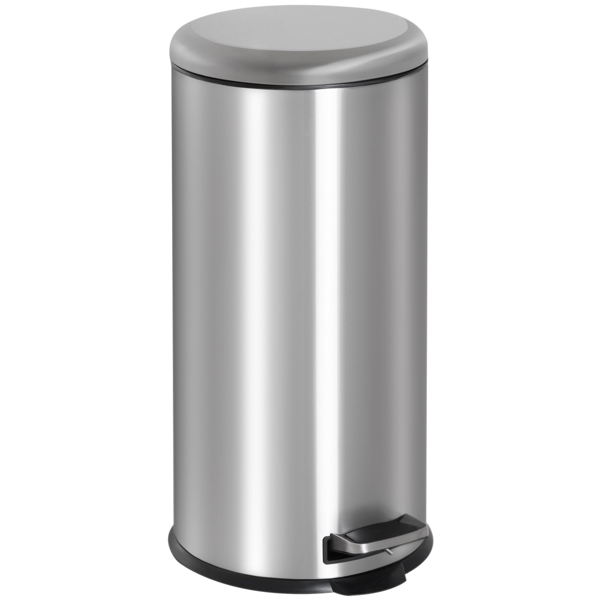 HOMCOM Foot Pedal Bin Stainless Steel Metal Waste Rubbish Lid Kitchen Garbage 30L Silver 