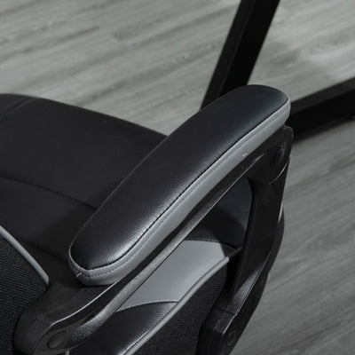 Vinsetto Computer Gaming Chair, Racing Desk Chair with Lumbar Support and Footrest, PU Leather Gamer Chair with Headrest and Swivel Wheels for Home, Grey 