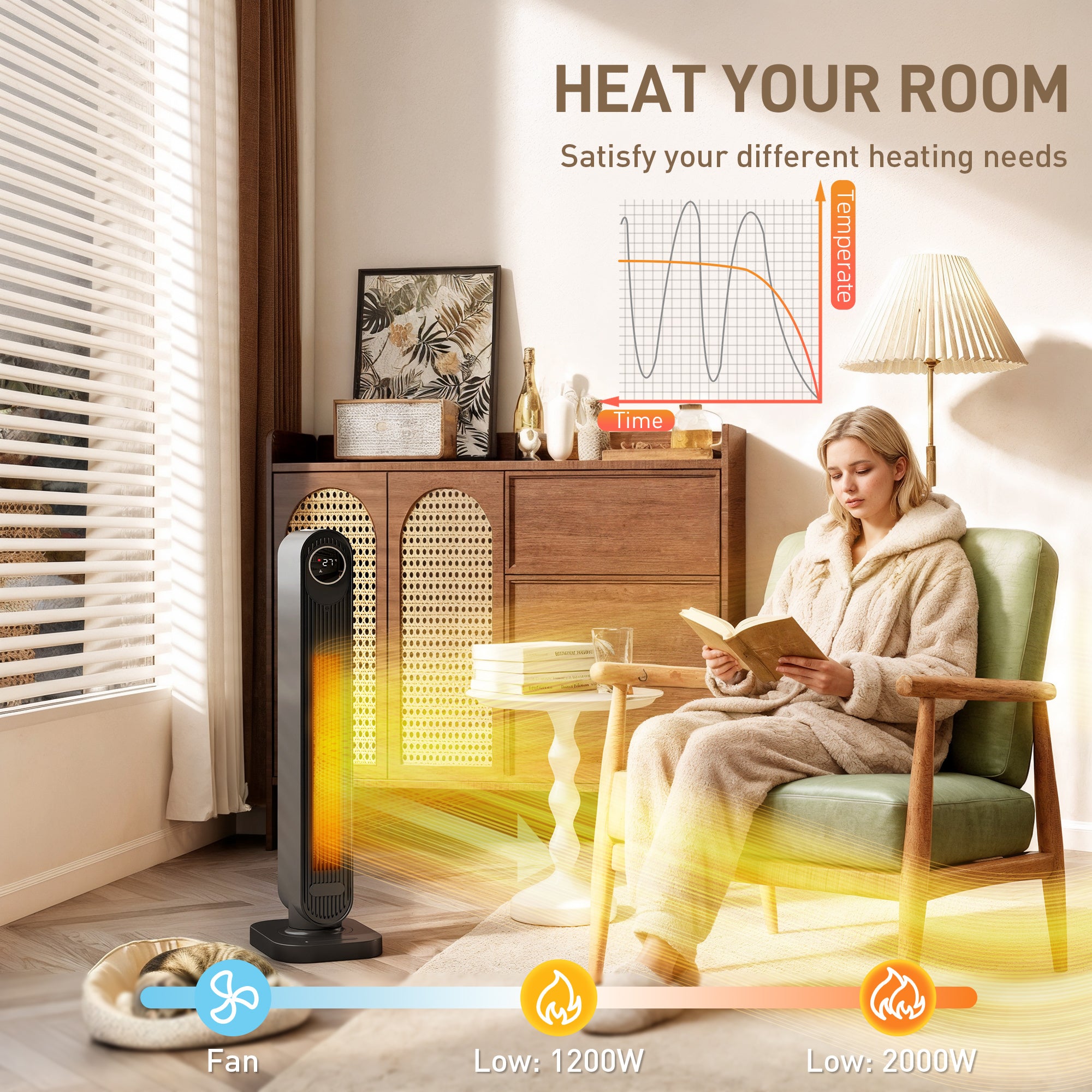 HOMCOM 2000W Ceramic Electric Heater with Fan, Timer, Oscillation - Black 