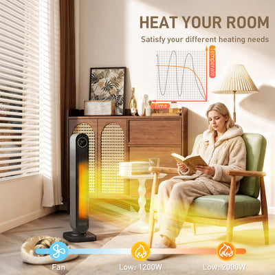 HOMCOM 2000W Ceramic Electric Heater with Fan, Timer, Oscillation - Black 