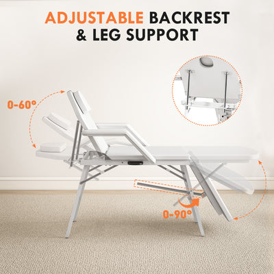 HOMCOM Portable Massage Table, 3 Section Adjustable Beauty Bed, Foldable Massage Bed with Face Hole, Recliner Chair with Removable Headrest and Armrests for Spa, Lash, Tattoo, White 
