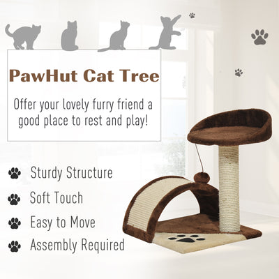 PawHut Cat Tree Scratching Scratcher Post Kitten Activity Centre Climber Hanging Ball Brown 