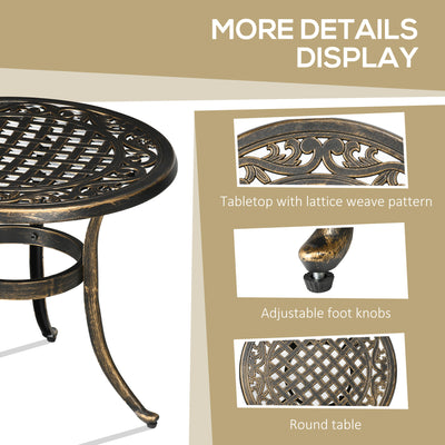 Outsunny 60cm Round Garden Table, Outdoor Hollow Top Design Side Table with Cast Aluminium Frame for Patio, Garden, Balcony, Bronze 