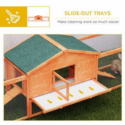 PawHut Wooden Rabbit Hutch with Run, Tray, Ramps, Asphalt Roof, 309 x 70 x 87cm, Orange 