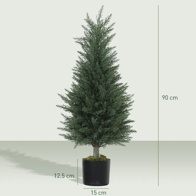 HOMCOM Set of 2 Decorative Artificial Plant, 90 cm Cypress Tree with 362 Leaves in Pot, UV-Resistant Plastic Fake Tree for Indoor Outdoor Home Office 