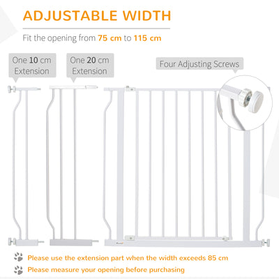 PawHut Wide Dog Safety Gate, with Door Pressure, for Doorways, Hallways, Staircases - White 