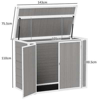 Outsunny 4.7 x 2.5FT Garden Shed, Double Bin Storage Shed with Lockable Doors, Outdoor Small Shed with Openable Lid for 2 Trash Cans, Garden Tools, Grey 