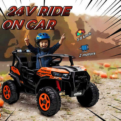 AIYAPLAY 24V Electric Ride on Car, 2-Seater Electric Car for Kids with Remote, Bluetooth, Soft Start, Suspension Spring, Orange 