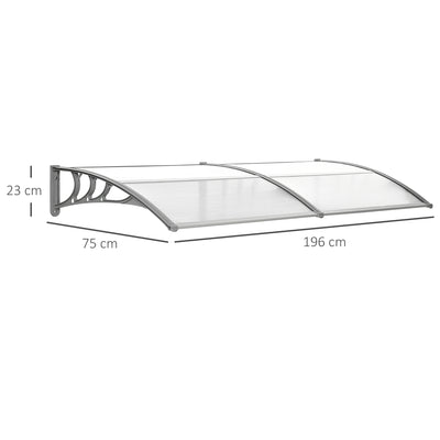 Outsunny Door Canopy Awning Outdoor Window Rain Shelter Cover for Front/Back Door Porch Clear 196 x 75cm 