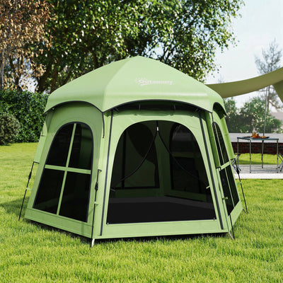 Outsunny Pop Up Tent 3000mm Waterproof Instant Camping Tent 3-4 Person with 2 Doors 4 Windows Green 