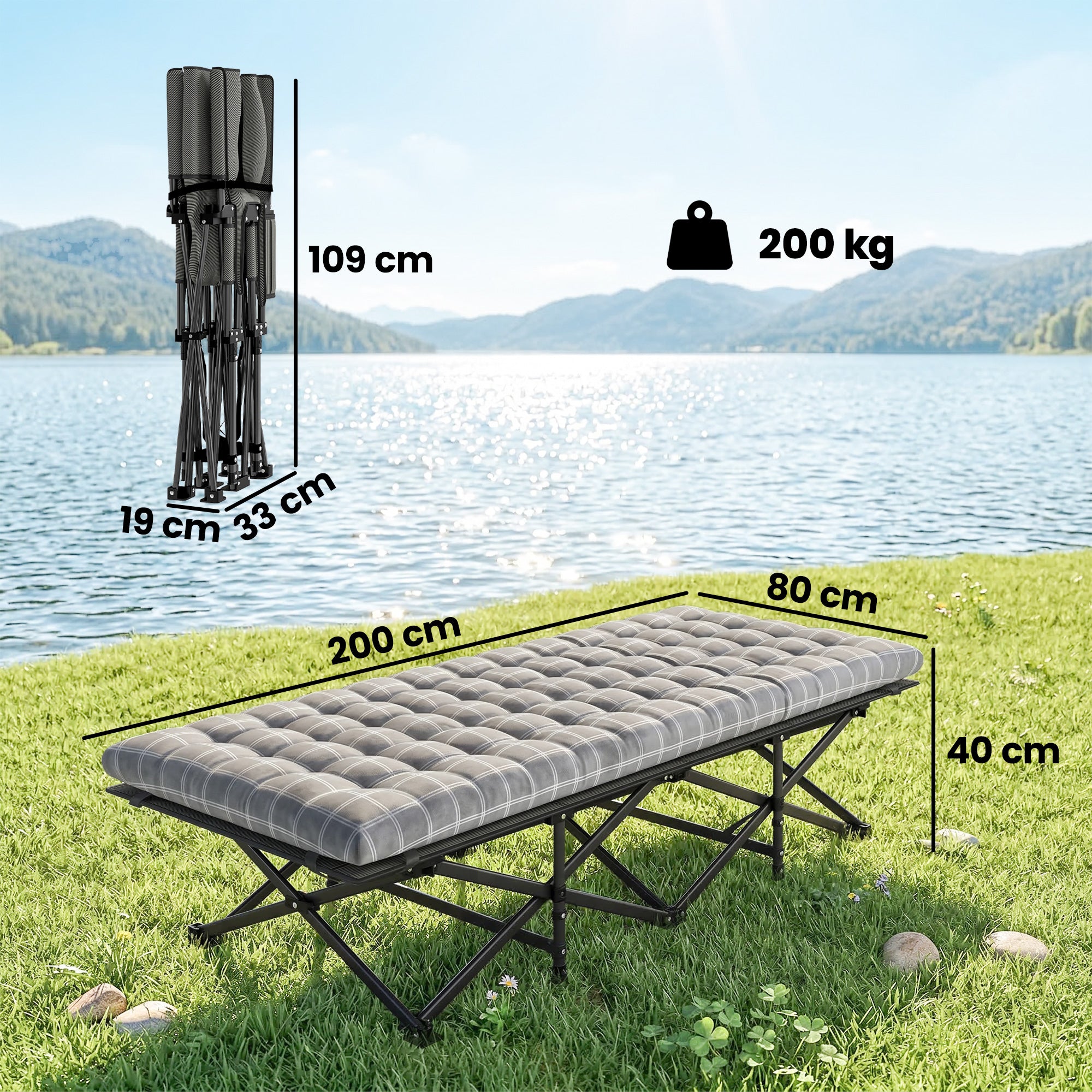 Outsunny Camping Cot with Soft Pad, 80cm Extra Wide Folding Cots with Side Pocket and Carry Bag, Grey 