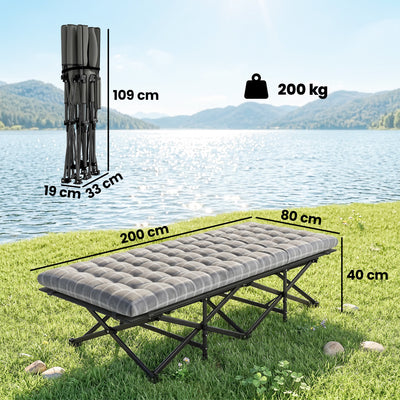 Outsunny Camping Cot with Soft Pad, 80cm Extra Wide Folding Cots with Side Pocket and Carry Bag, Grey 