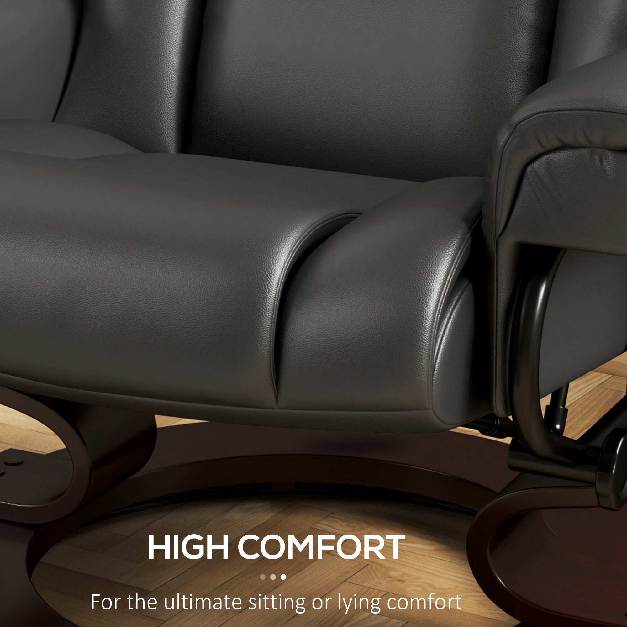 HOMCOM Massage Recliner Chair with Footstool, Upholstered Reclining Armchair with Adjustable Backrest, Steel Frame and Wood Base, Swivel Chair for Living Room, Bedroom, Black 