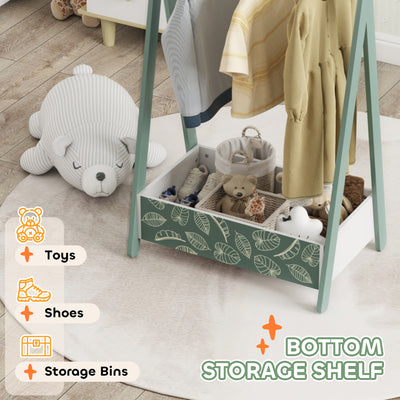 AIYAPLAY Baby Clothing Rack with Hangers, Storage Shelf for Bedroom, Leaf Theme, for Ages 3-6, Green 