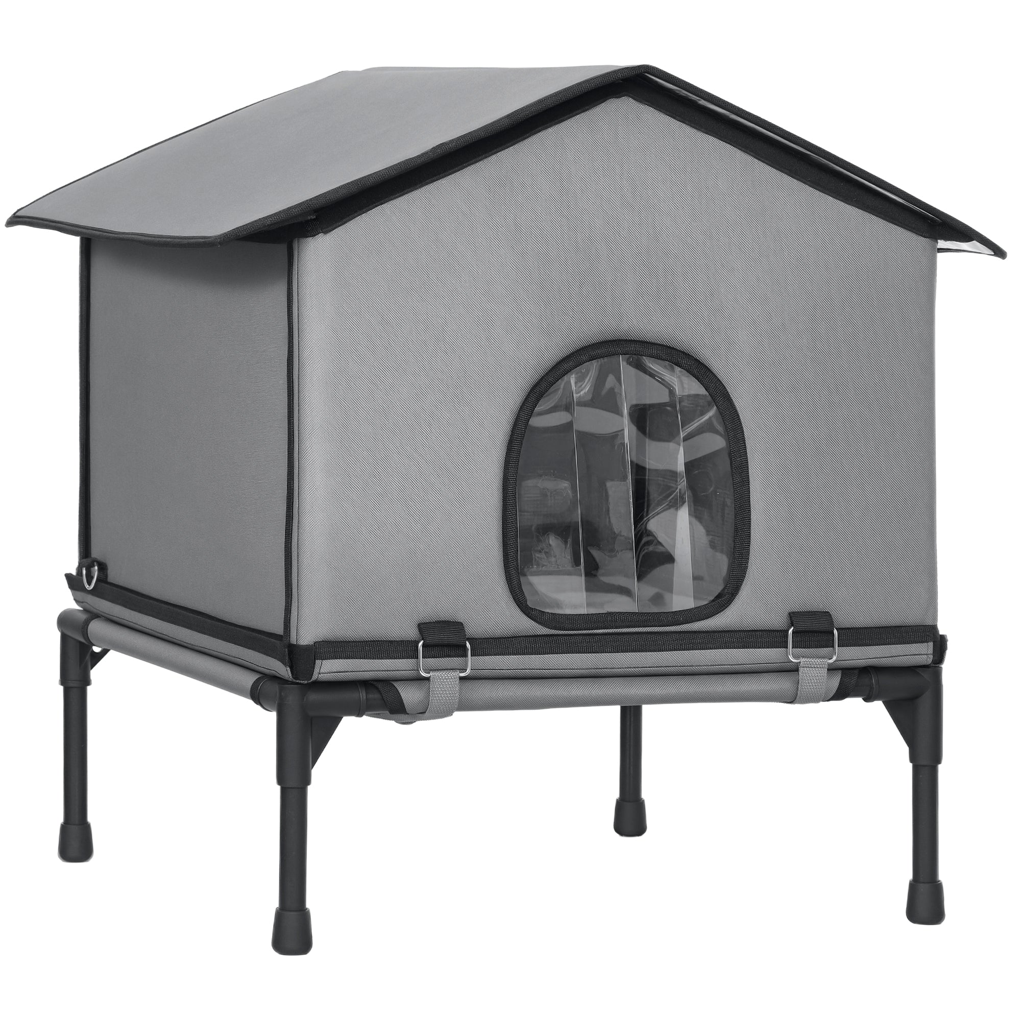 PawHut Outdoor Cat House, Waterproof Insulated Cat Kennel with Elevated Base, Foldable Feral Kitty Shelter for Kittens, Grey 
