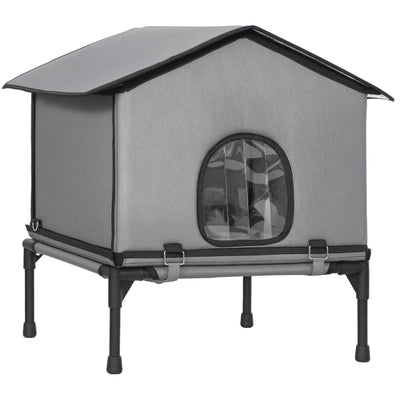 PawHut Outdoor Cat House, Waterproof Insulated Cat Kennel with Elevated Base, Foldable Feral Kitty Shelter for Kittens, Grey 