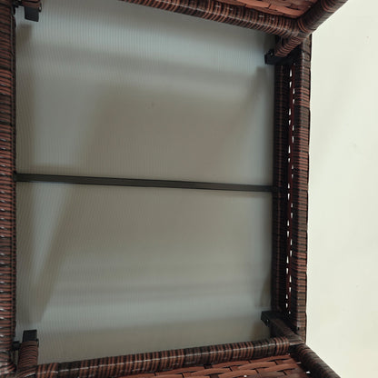 Outsunny Foldable Outdoor Side Table, Rattan Garden Coffee Table with Steel Frame, Space Saving Bistro Garden Furniture for Patio, Balcony, 60 x 41 x 41 cm, Brown 