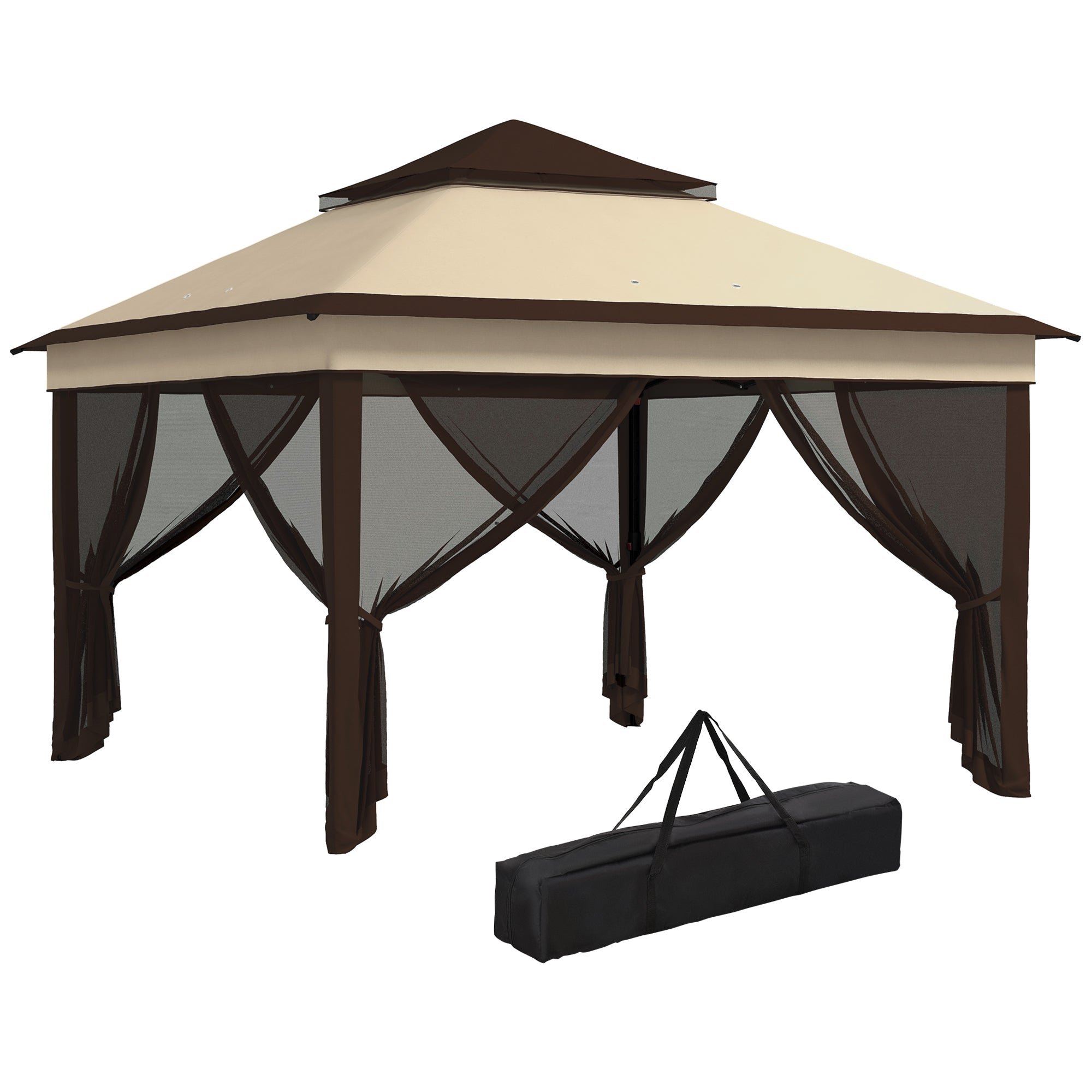 Outsunny 3 x 3(m) Pop Up Gazebo, Height Adjustable Instant Event Shelter with Netting and Carrying Bag, Beige