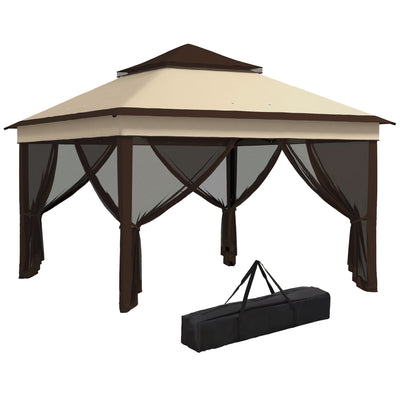 Outsunny 3 x 3(m) Pop Up Gazebo, Height Adjustable Instant Event Shelter with Netting and Carrying Bag, Beige 