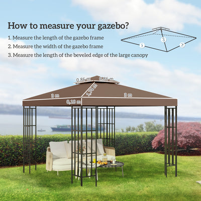 Outsunny 3x3 m Double-Tier Canopy Top Replacement-Coffee 
