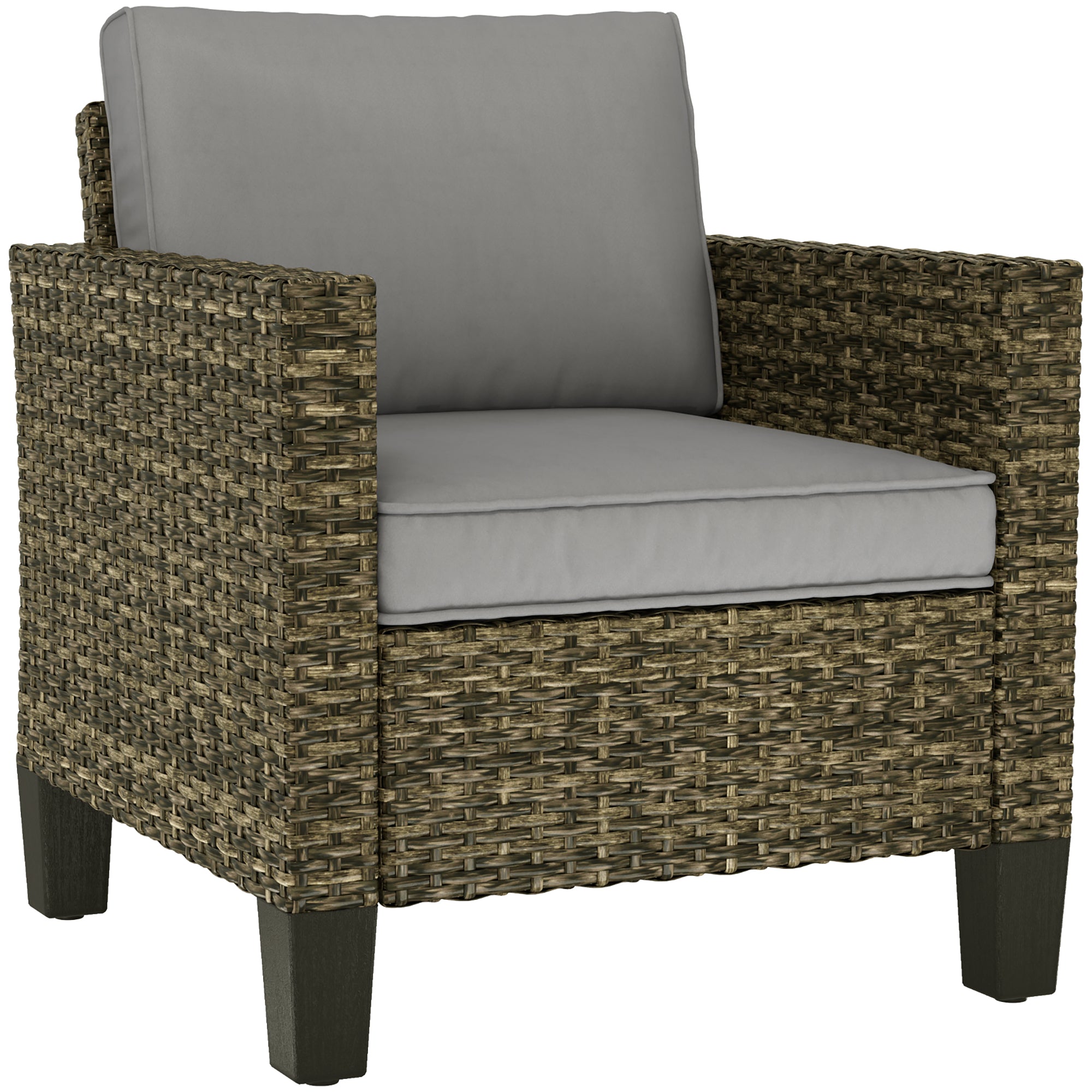 Outsunny Single Rattan Armchair, with Cushions - Mixed Grey