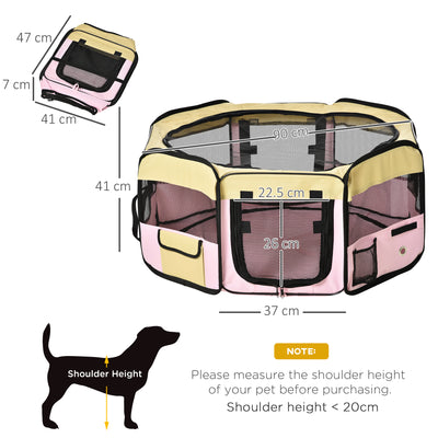PawHut Fabric Pet Whelping Box Dog Cat Puppy Playpen Rabbit Guinea Pig Play Pen in Pink With Carry Bag Small Dia 90 x 41Hcm 