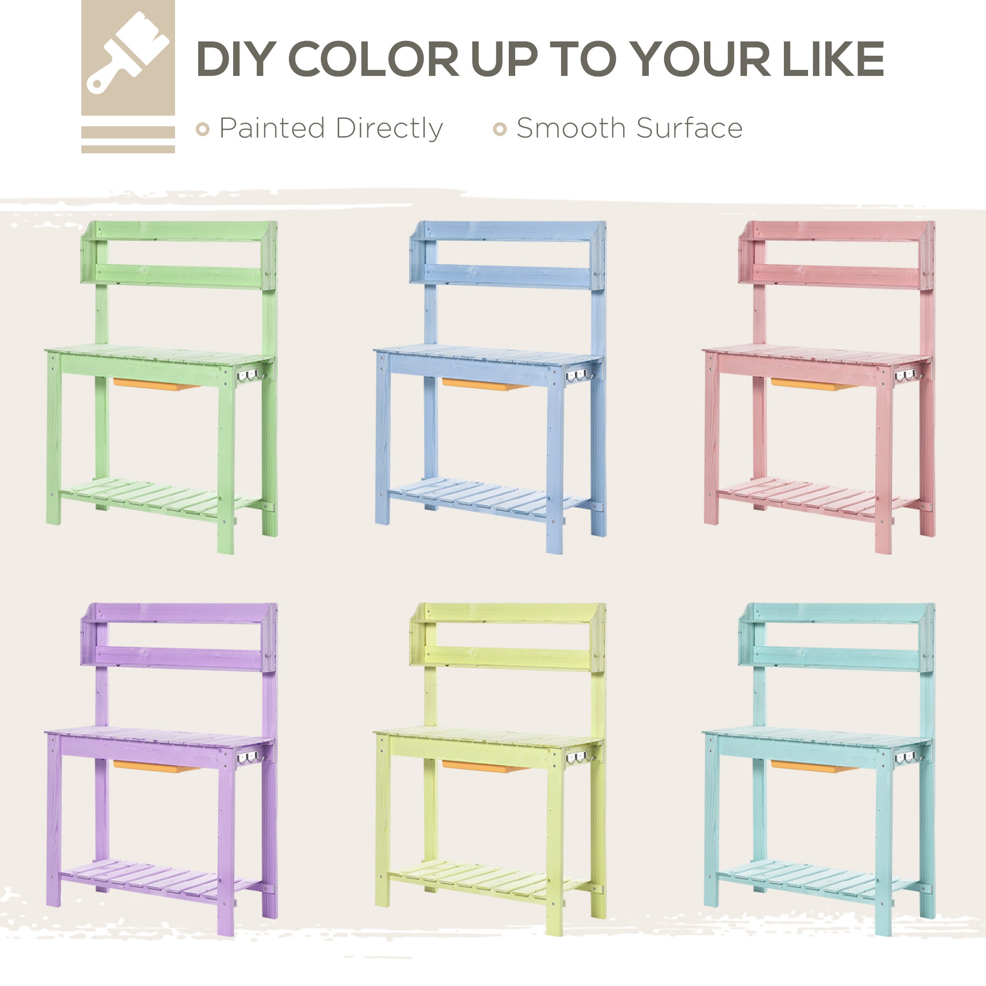 Outsunny Garden Potting Bench w/ Sliding Tabletop, Wooden Workstation w/ Dry Sink, Outdoor Workbench Potting Table w/ Storage Shelf & Hooks, Natural 