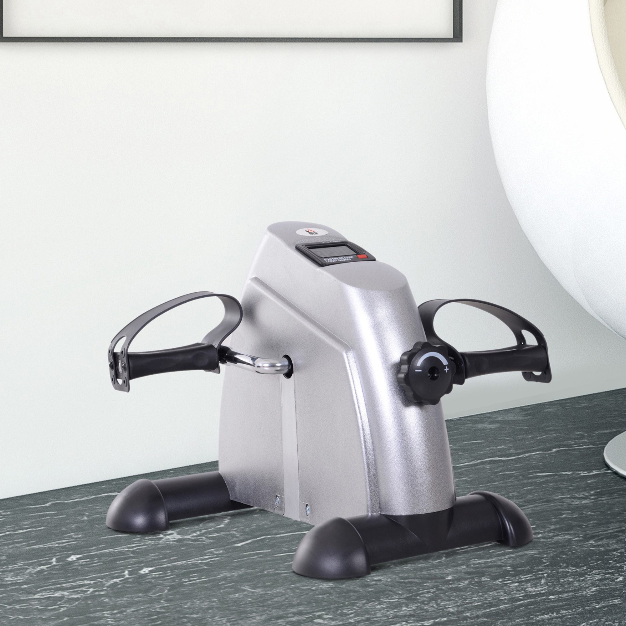 HOMCOM Mini Exercise Bike, Portable Pedal Exerciser, Under Desk Bike with LCD Display for Legs and Arms Training, Silver Tone 