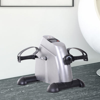 HOMCOM Mini Exercise Bike, Portable Pedal Exerciser, Under Desk Bike with LCD Display for Legs and Arms Training, Silver Tone 