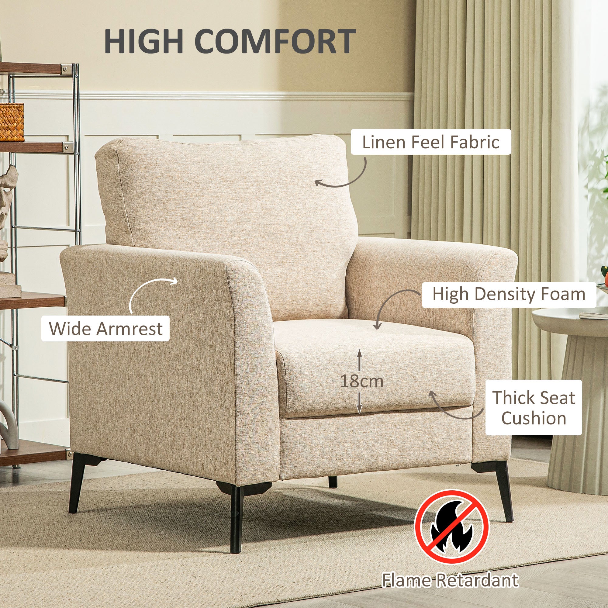 HOMCOM Linen-Look Armchair - Beige 